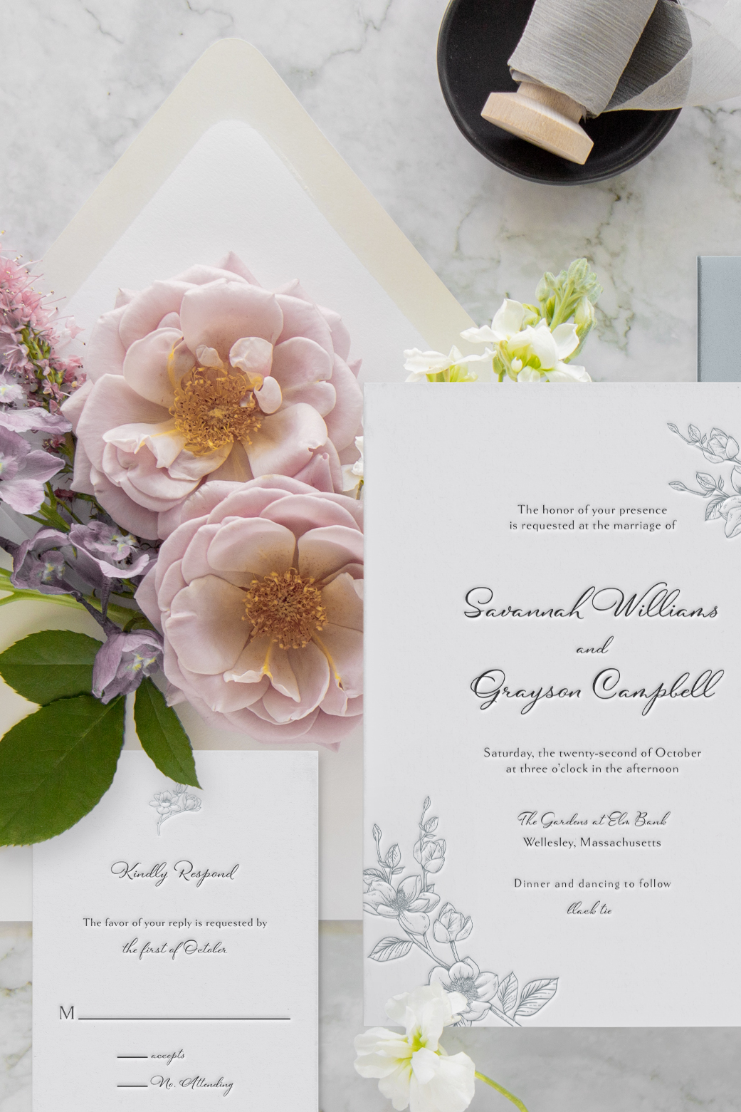 dusty blue letterpress wedding invitations