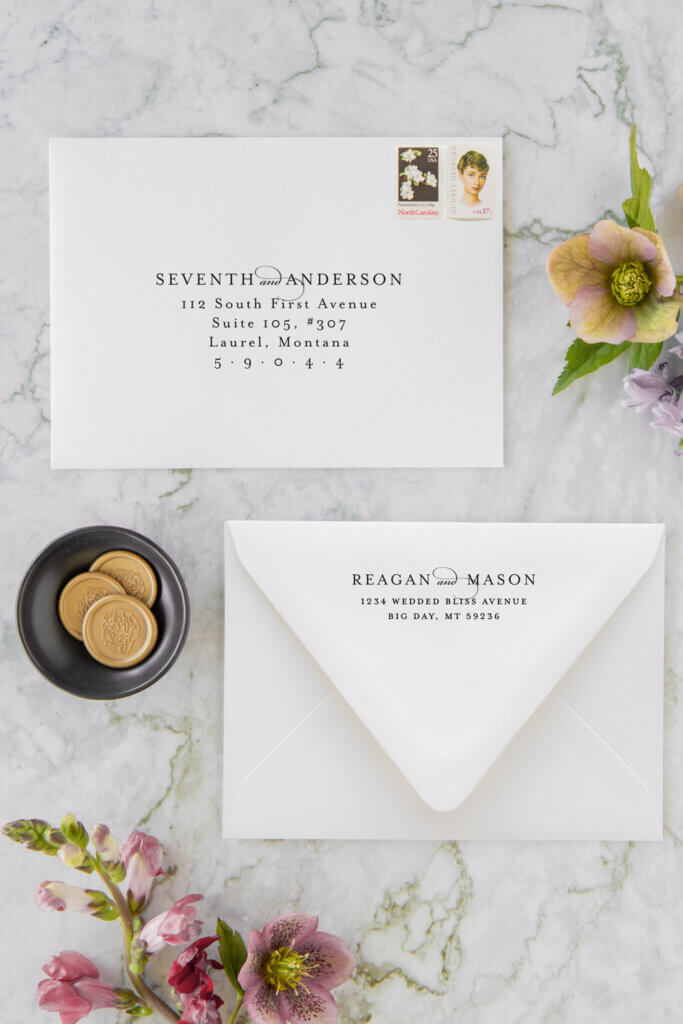 mountain rustic classic wedding envelopes seventhandanderson