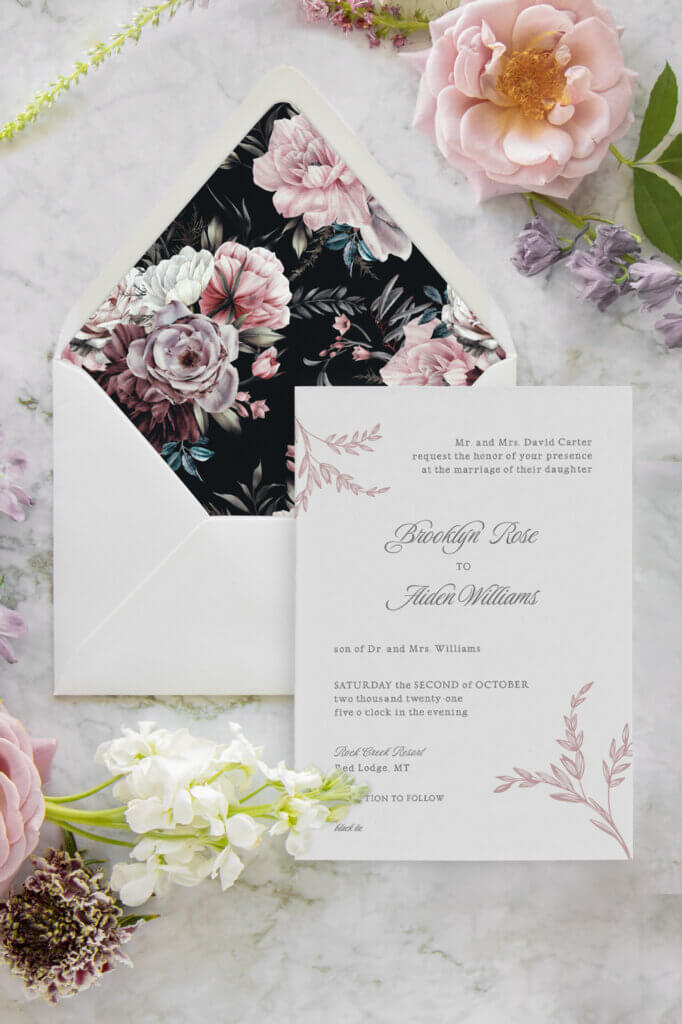 boho modern dusty pink floral mauve wedding invitations seventhandanderson