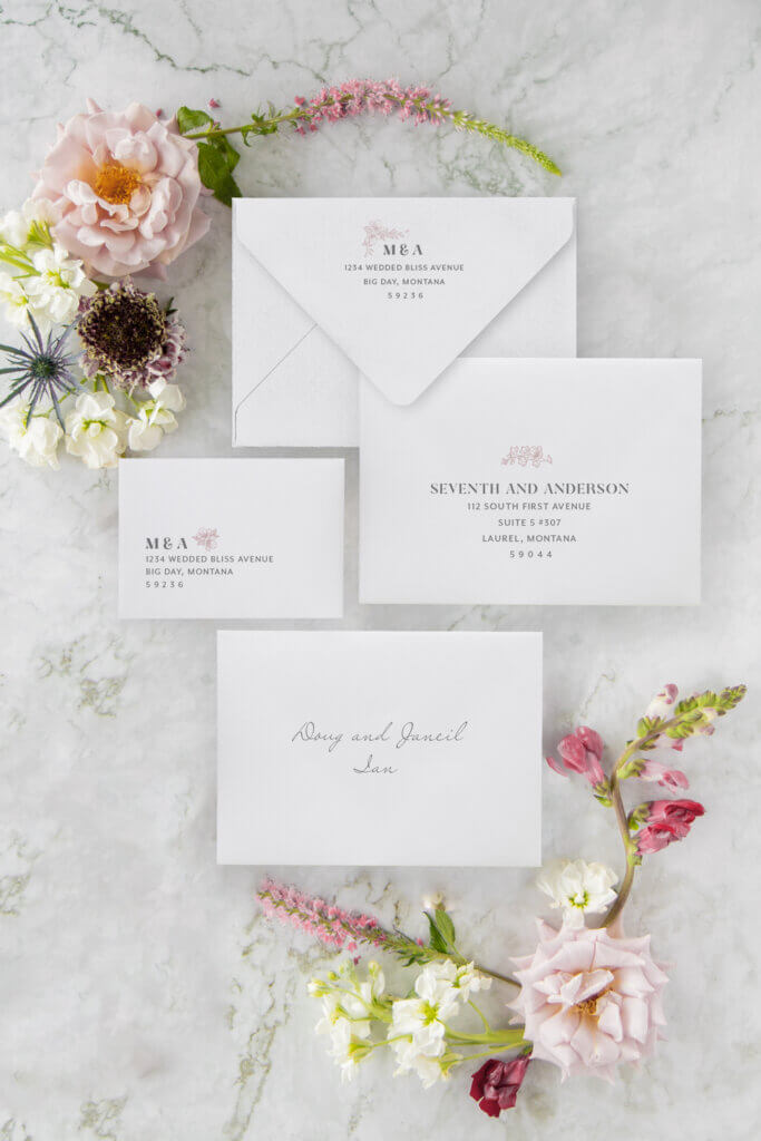 modern floral wedding envelopes seventhandanderson