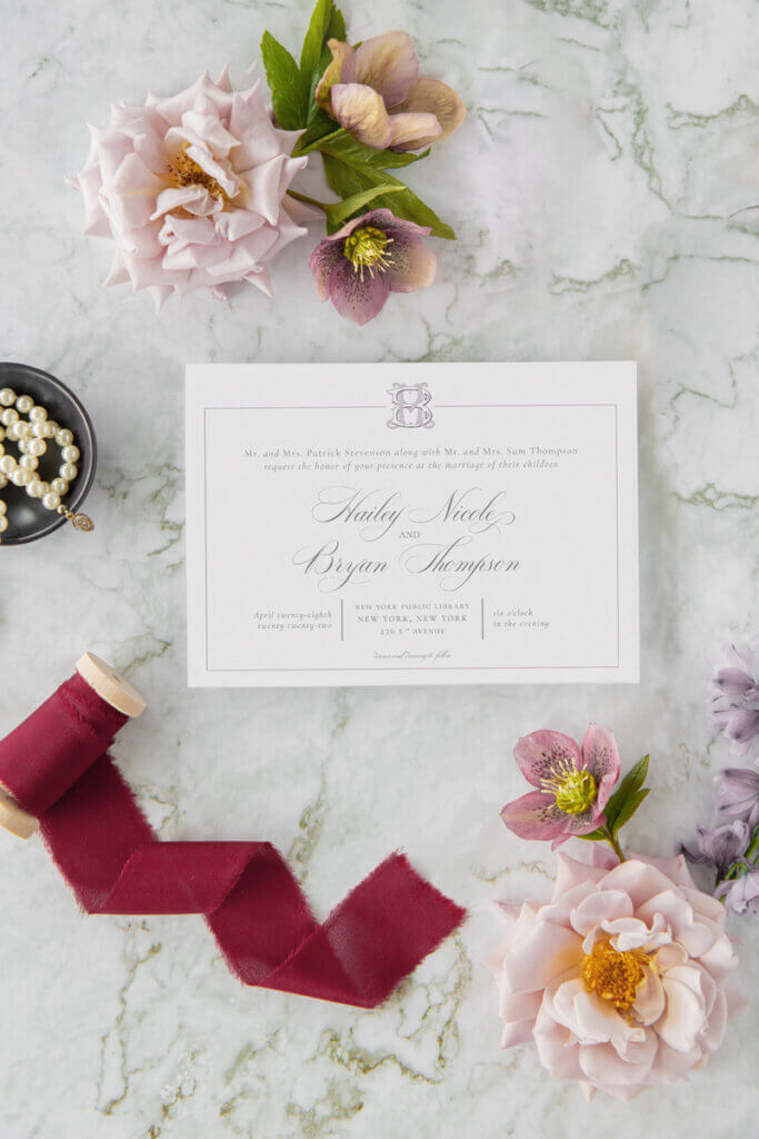 vintage monogram dusty purple classic wedding invitations seventhandanderson