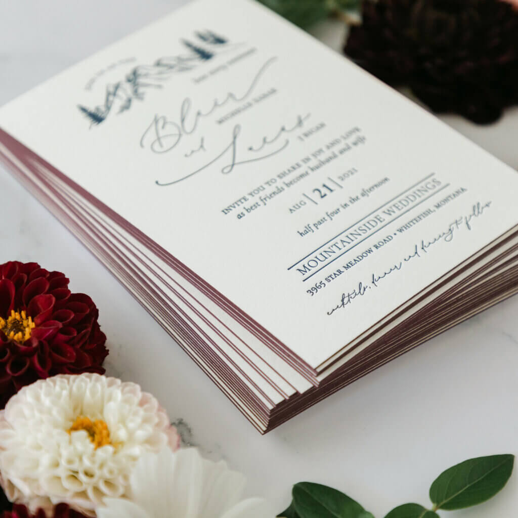burgundy double thick letterpress edge painting wedding invitations seventhandanderson
