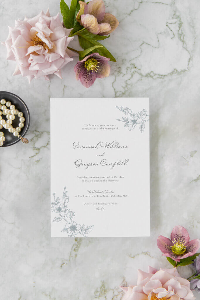 floral magnolia classic elegant garden blue wedding invitations seventhandanderson