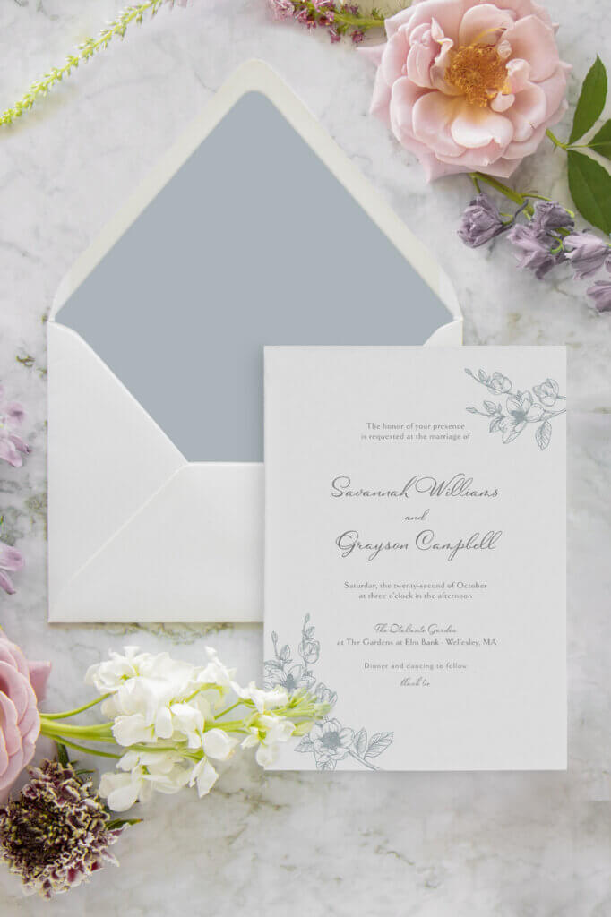 magnolia floral classic elegant blue wedding invitations seventhandanderson