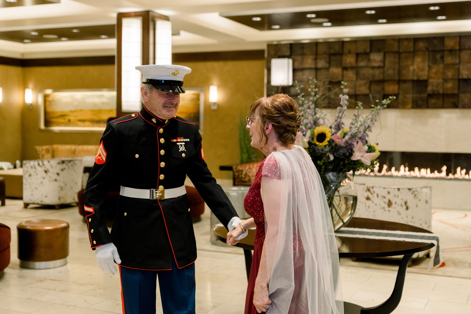 Celebrating 50 Years of Love: Our Parents' Golden Anniversary 32 Emotional first look between the couple in the hotel lobby before their 50th anniversary party.
