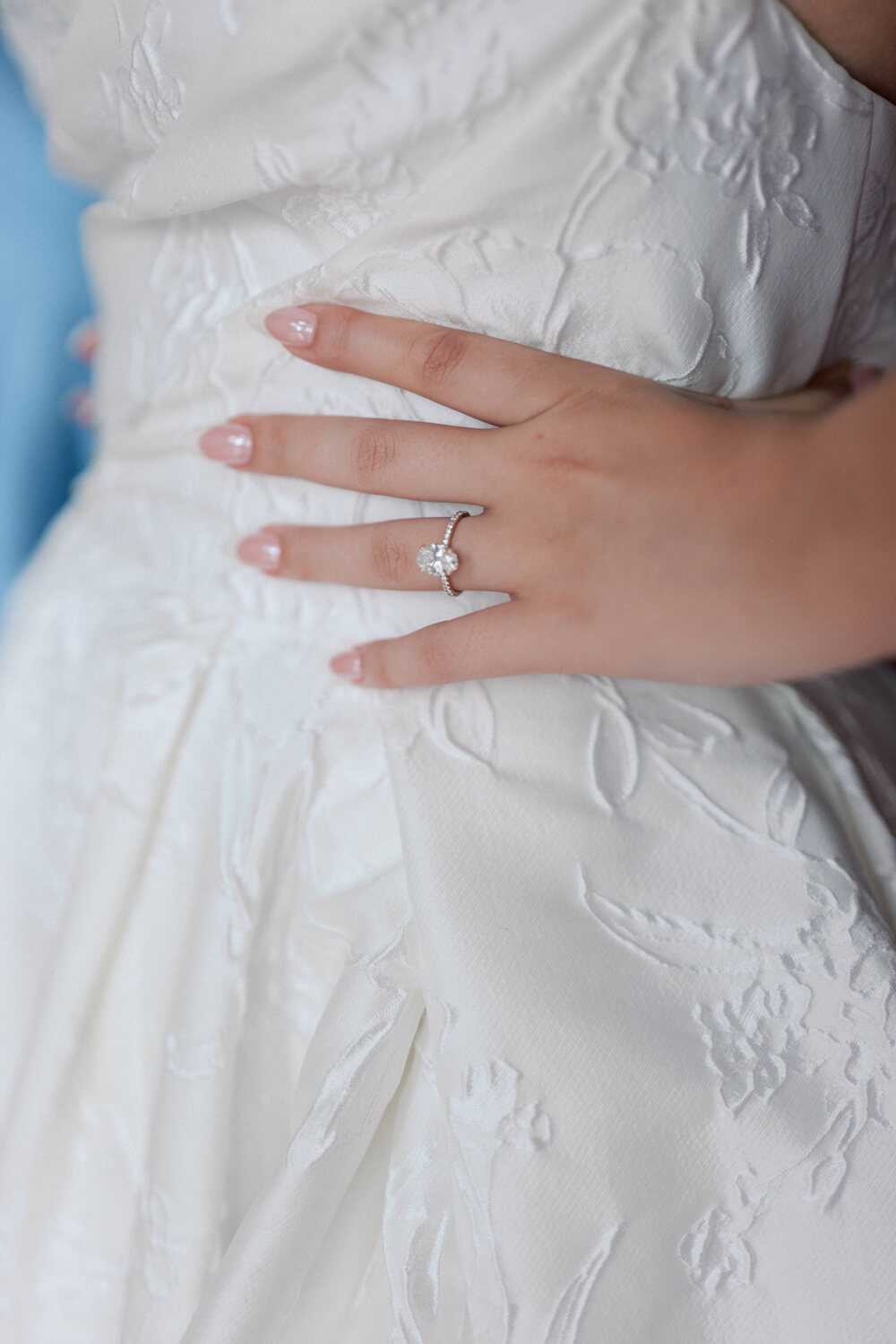 bridal engagement ring detail textured wedding dress seventhandanderson 1