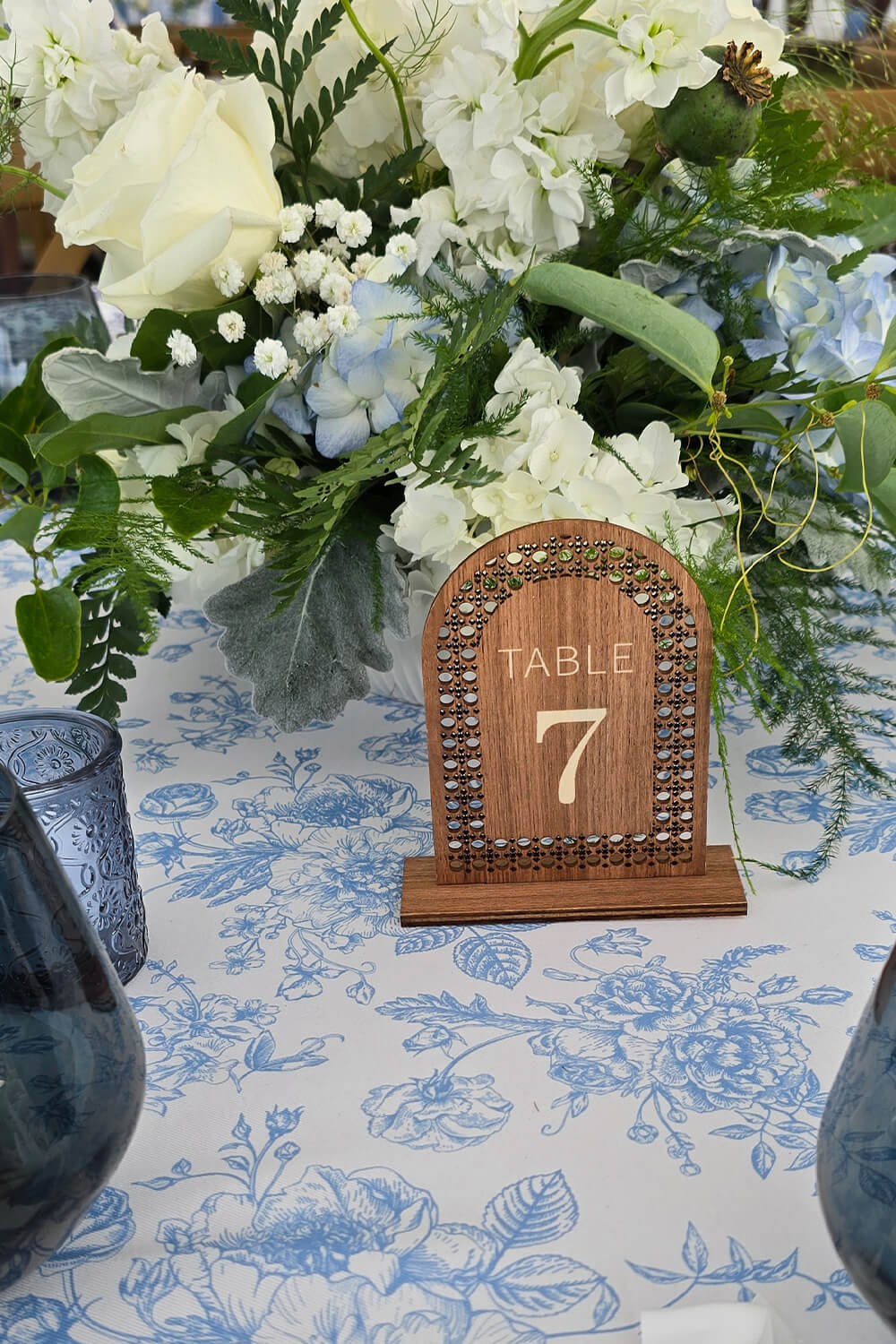 Wooden cane design table number for an outdoor wedding in Billings, MT. Thoughtfully guiding guests to their assigned table.